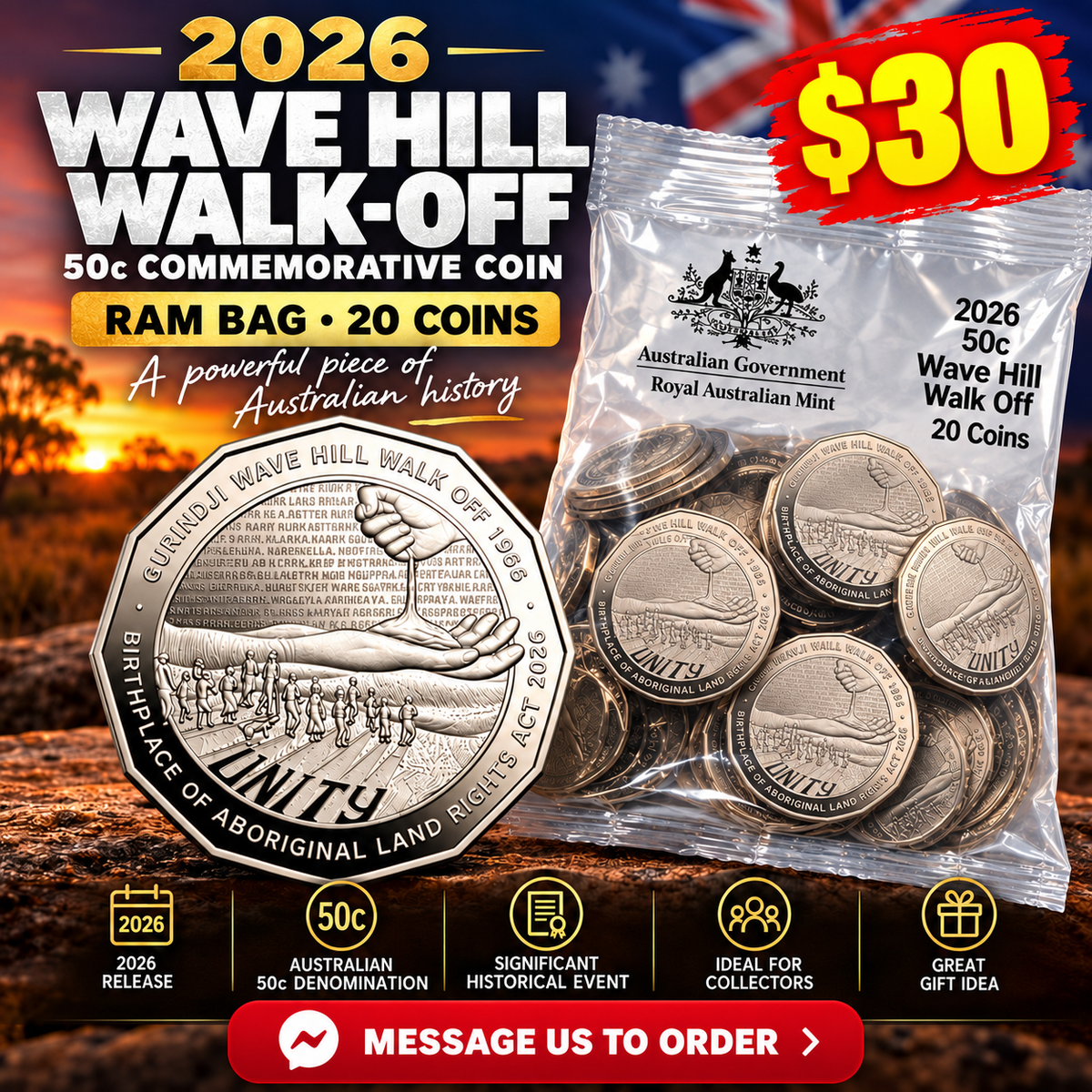 2026 50c Wave Hill Walk-Off – Uncirculated Coin Bag