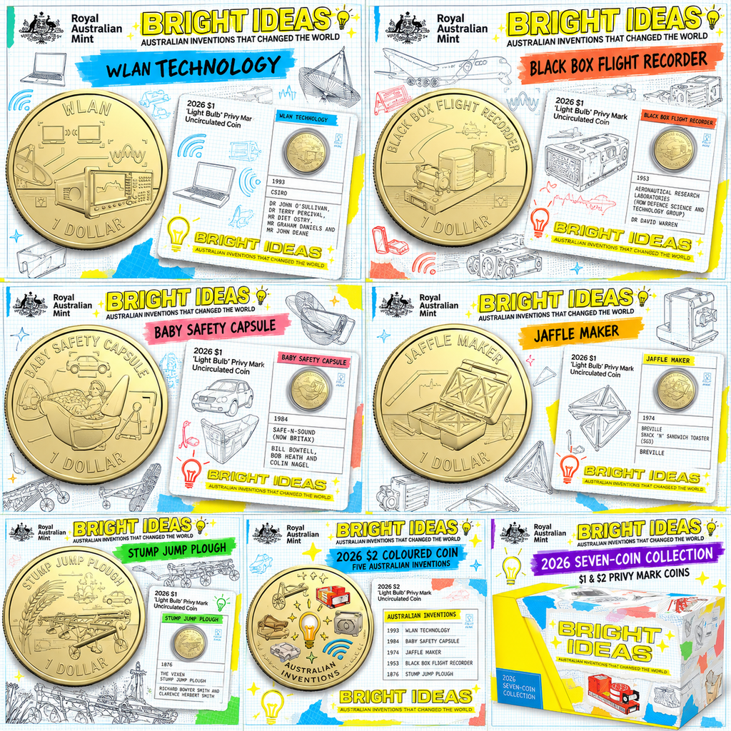 Bright Ideas 2026 $1 and $2 Privy Mark Seven-Coin Collection