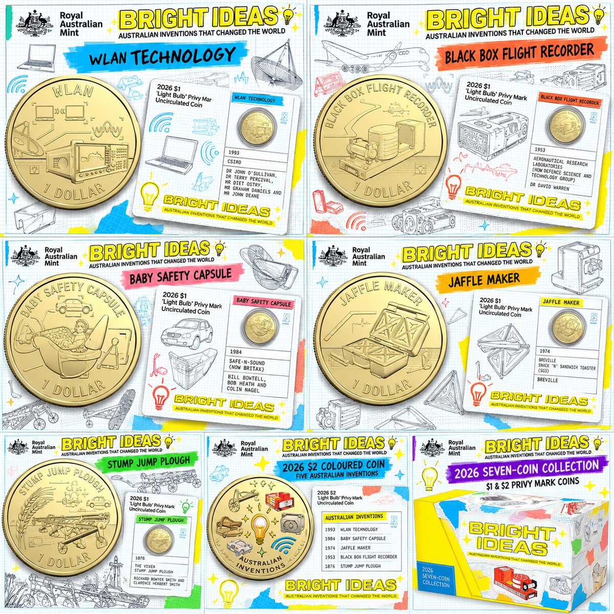 Bright Ideas 2026 $1 and $2 Privy Mark Seven-Coin Collection